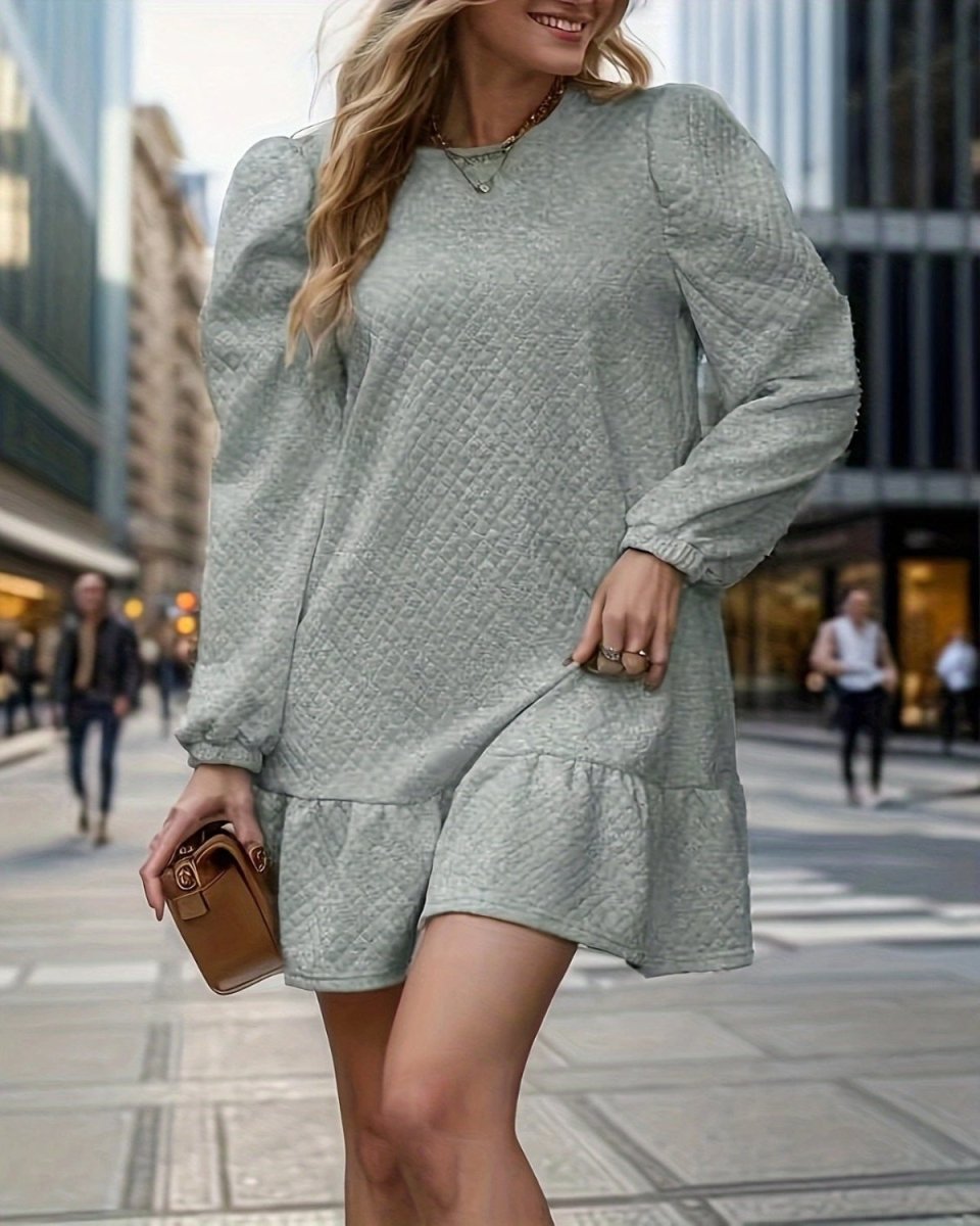 Round Neck Long Sleeve Mini Dress - Deb Shops