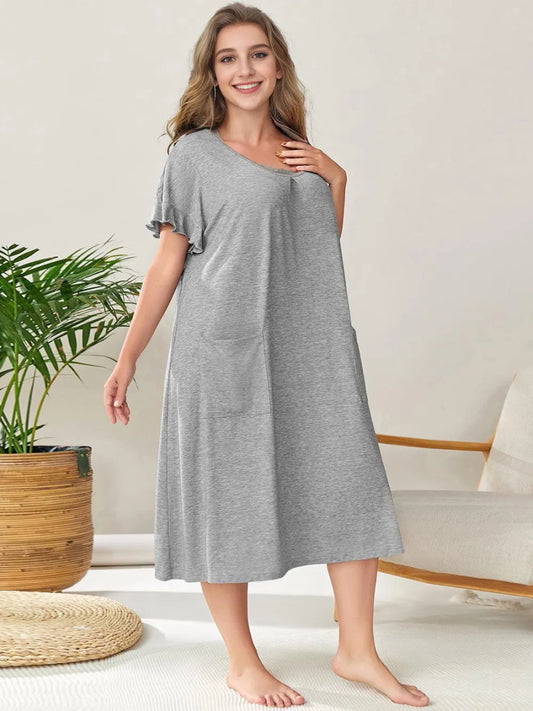 Round Neck Short Sleeve Lounge Dress - Deb Shops