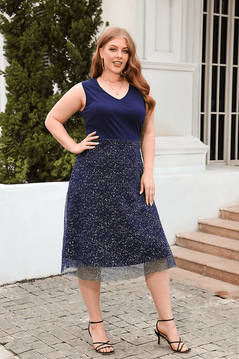 Sequin Mini Sleeveless Sexy Evening Plus Sizes Dress - Deb Shops