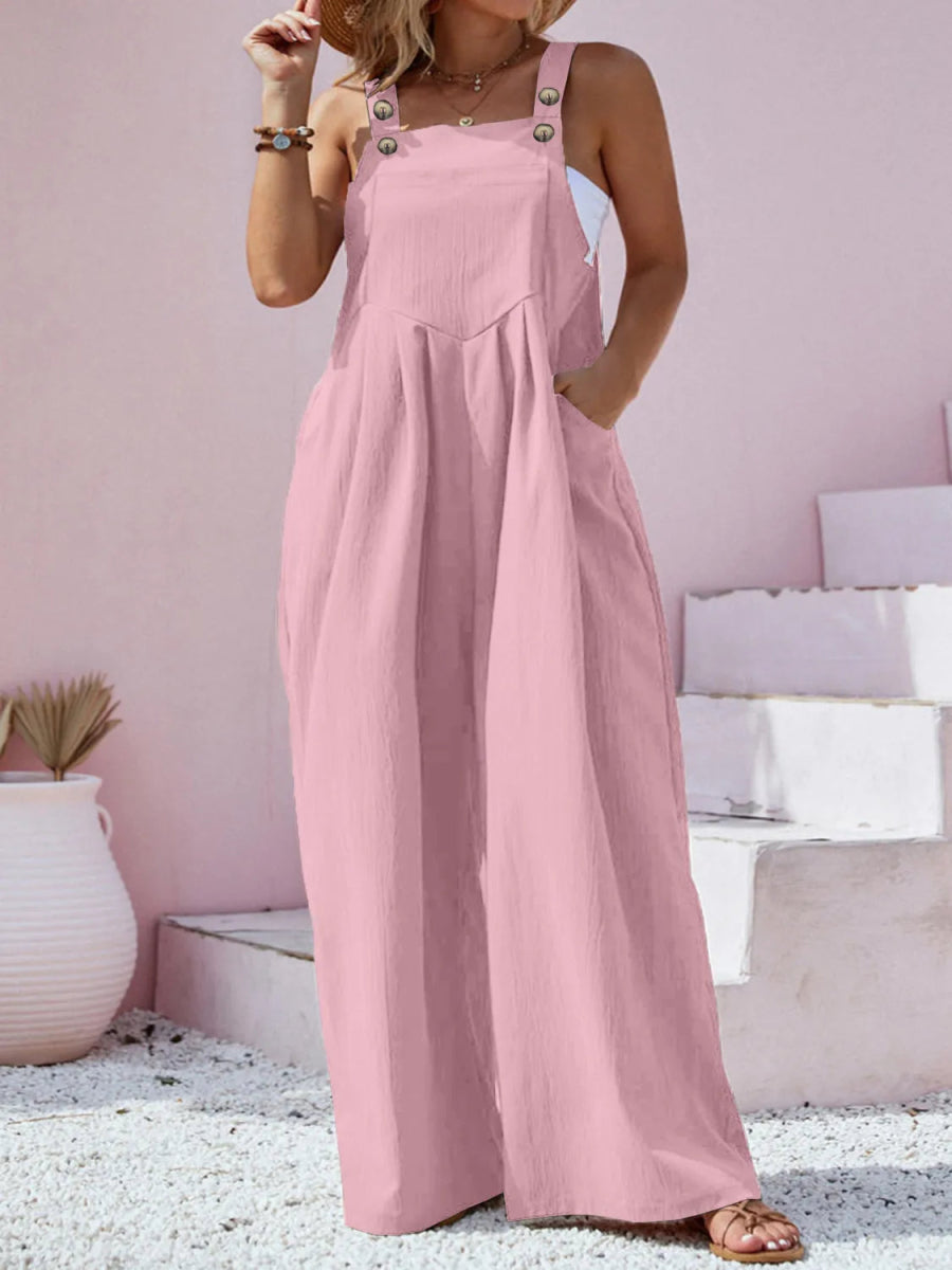 Square Neck Wide Leg Overall - Deb Shops