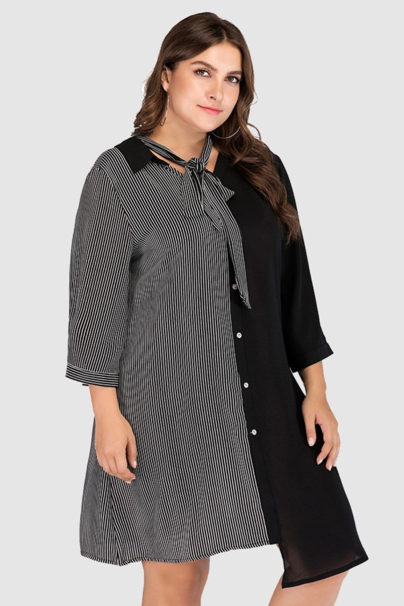 Striped Color Block Tie - Neck Dress - Deb Shops