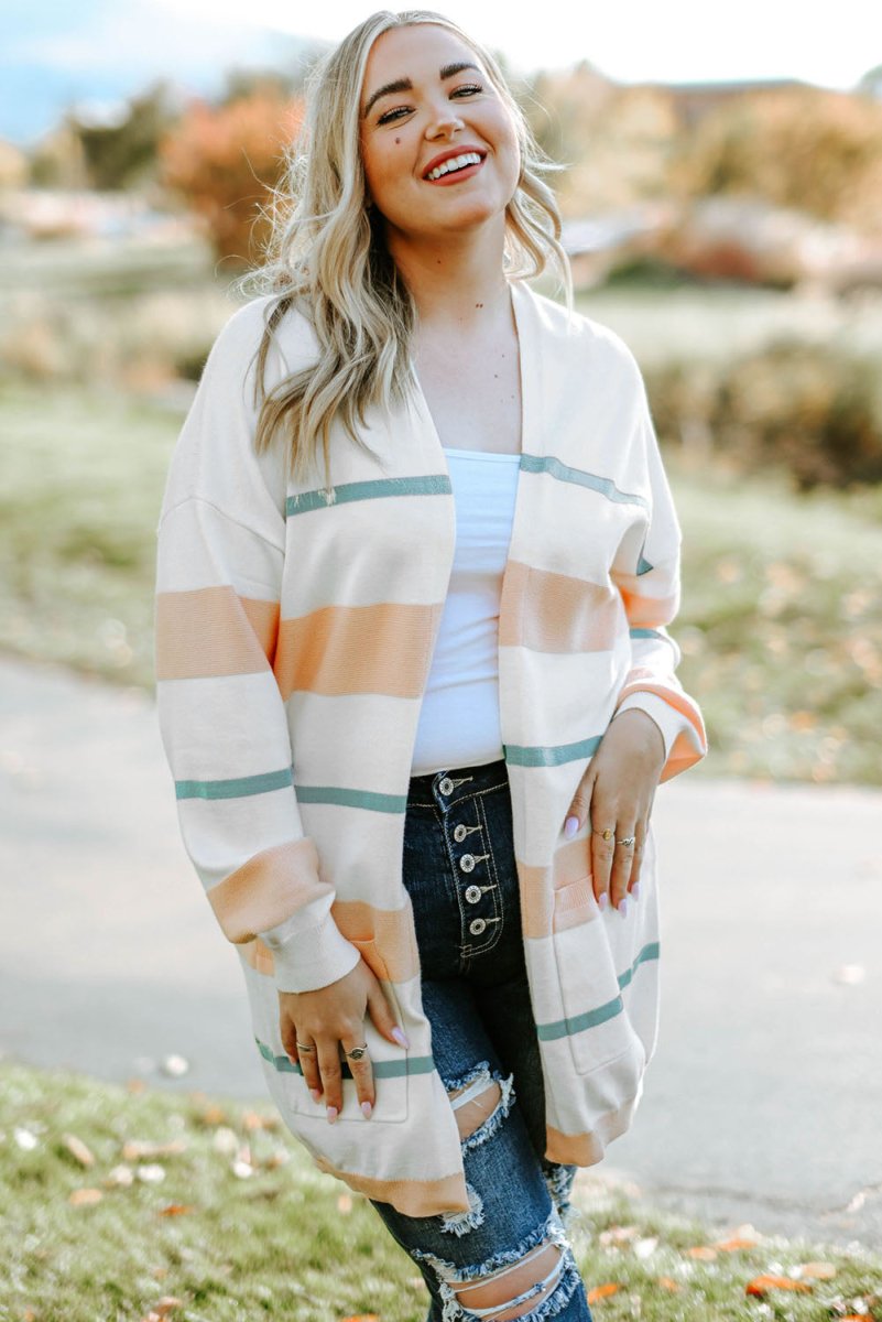 Striped Open Front Cardigan - Deb Shops
