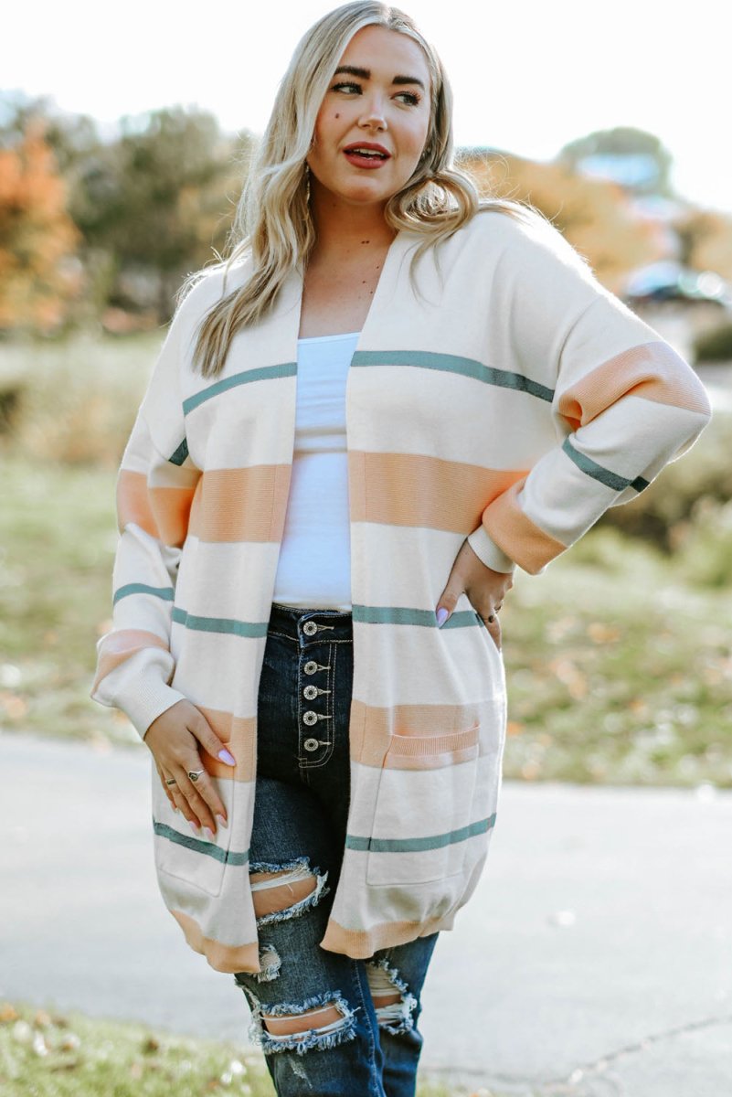 Striped Open Front Cardigan - Deb Shops