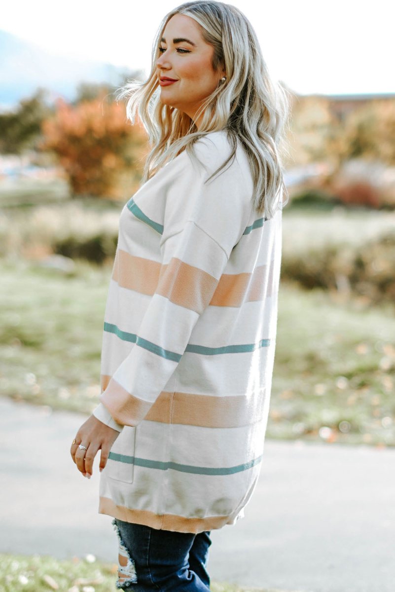 Striped Open Front Cardigan - Deb Shops
