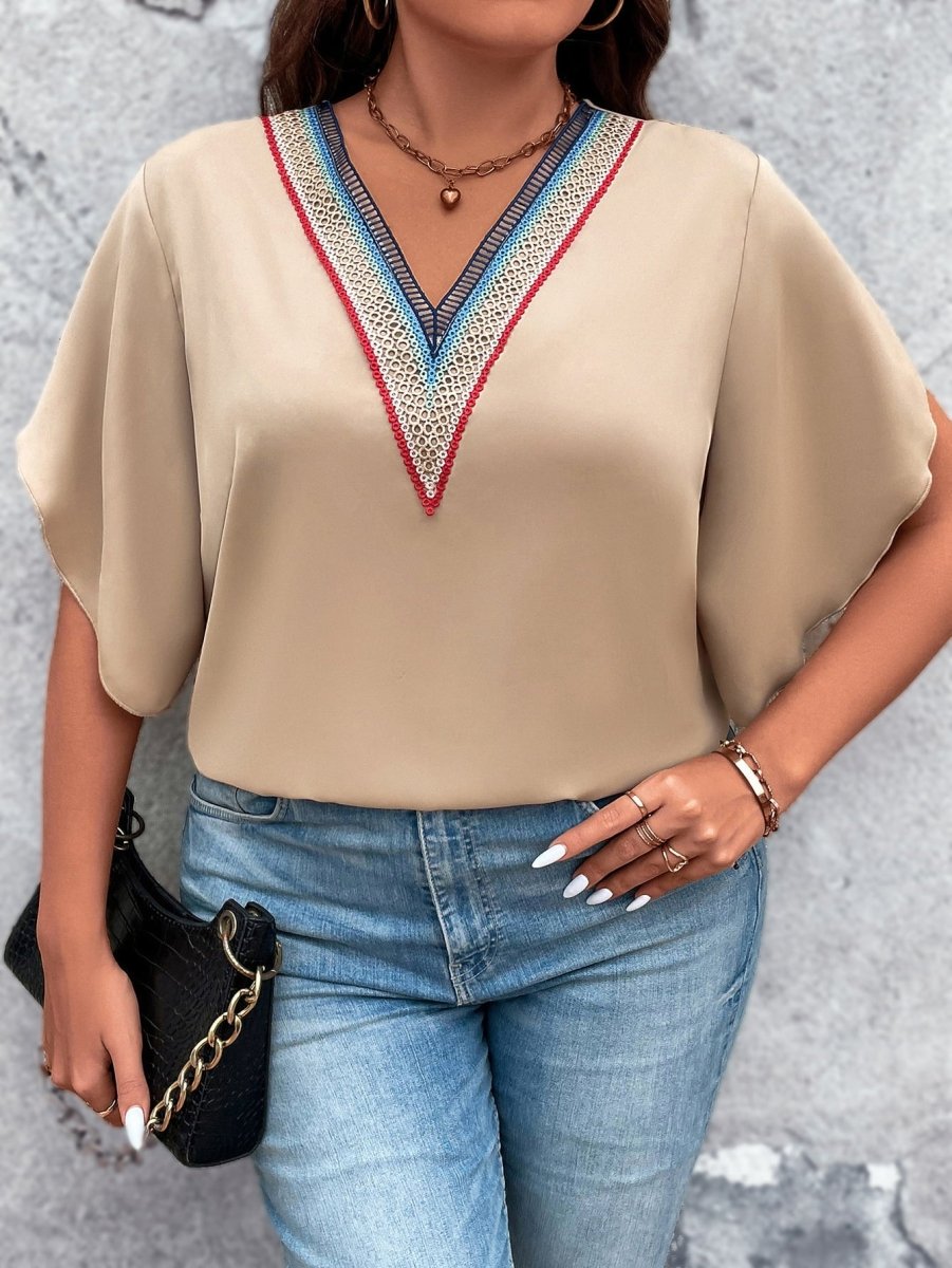 V - Neck Flutter Sleeve Blouse - Deb Shops