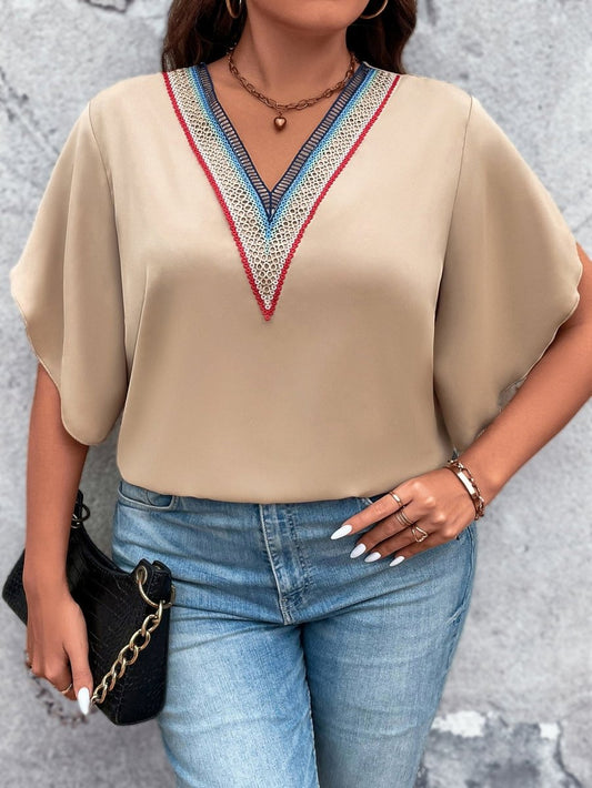 V - Neck Flutter Sleeve Blouse - Deb Shops