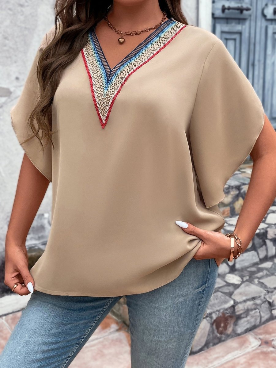 V - Neck Flutter Sleeve Blouse - Deb Shops