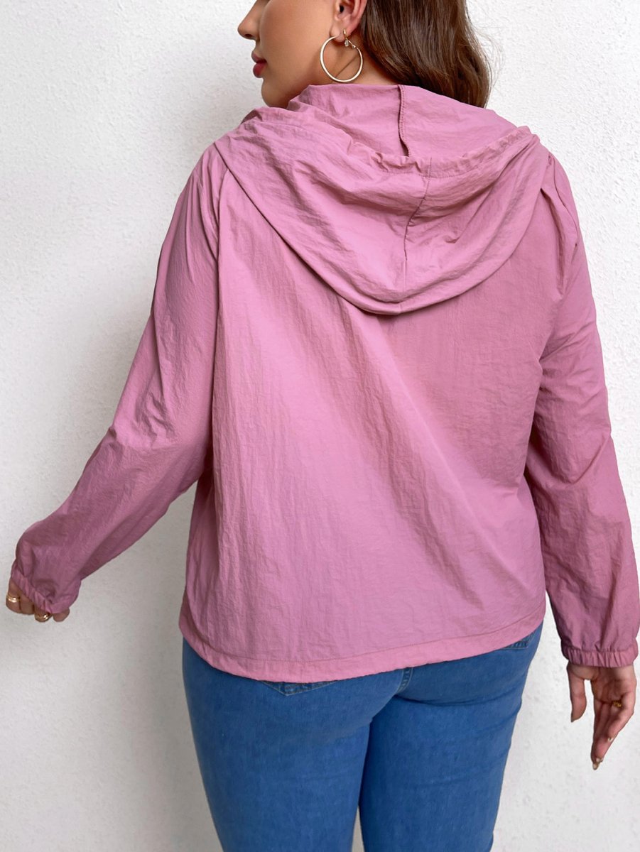 Zip - Up Drawstring Hooded Jacket with Pockets - Deb Shops