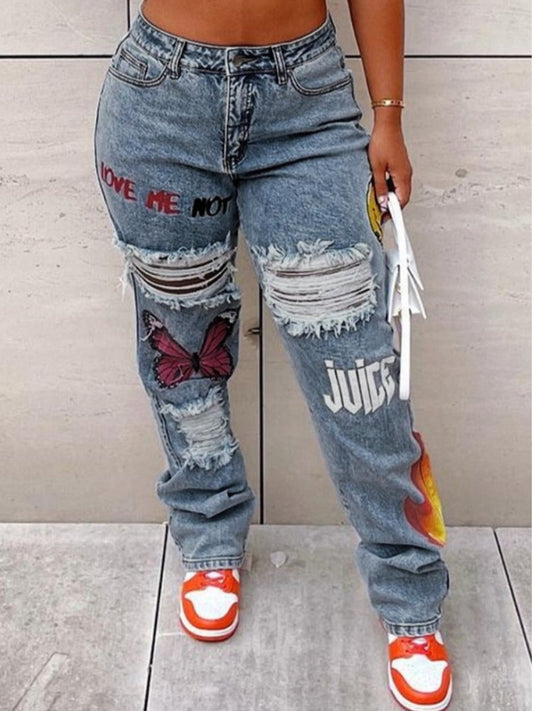 Plus Size High-waist Lip Print Stretchy Jeans - Deb Shops
