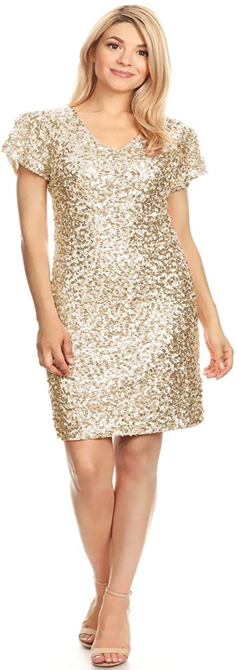 Sexy Short Sleeve Sequin Mini Cocktail Party Club Dress - Debshops