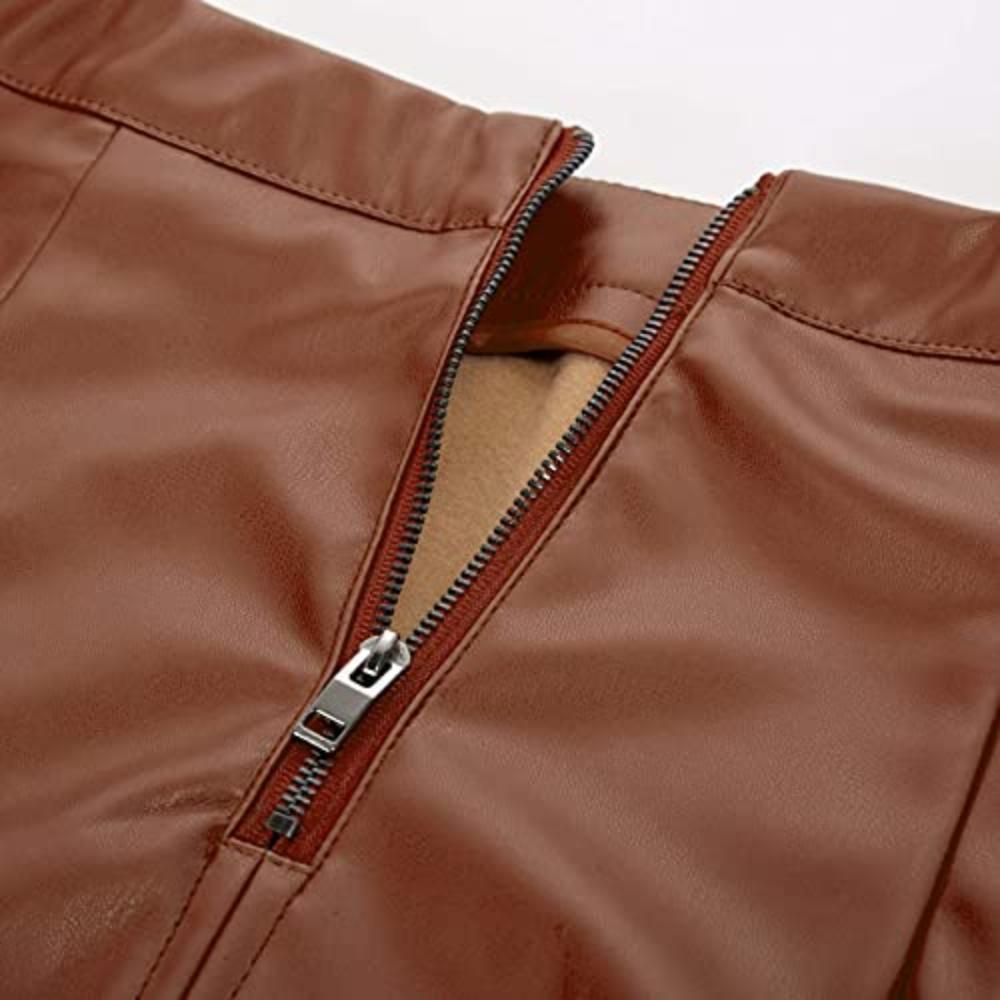 Women's Faux Leather Pencil Skirt Elegant High Waist Bodycon Skirt Back Split - Debshops