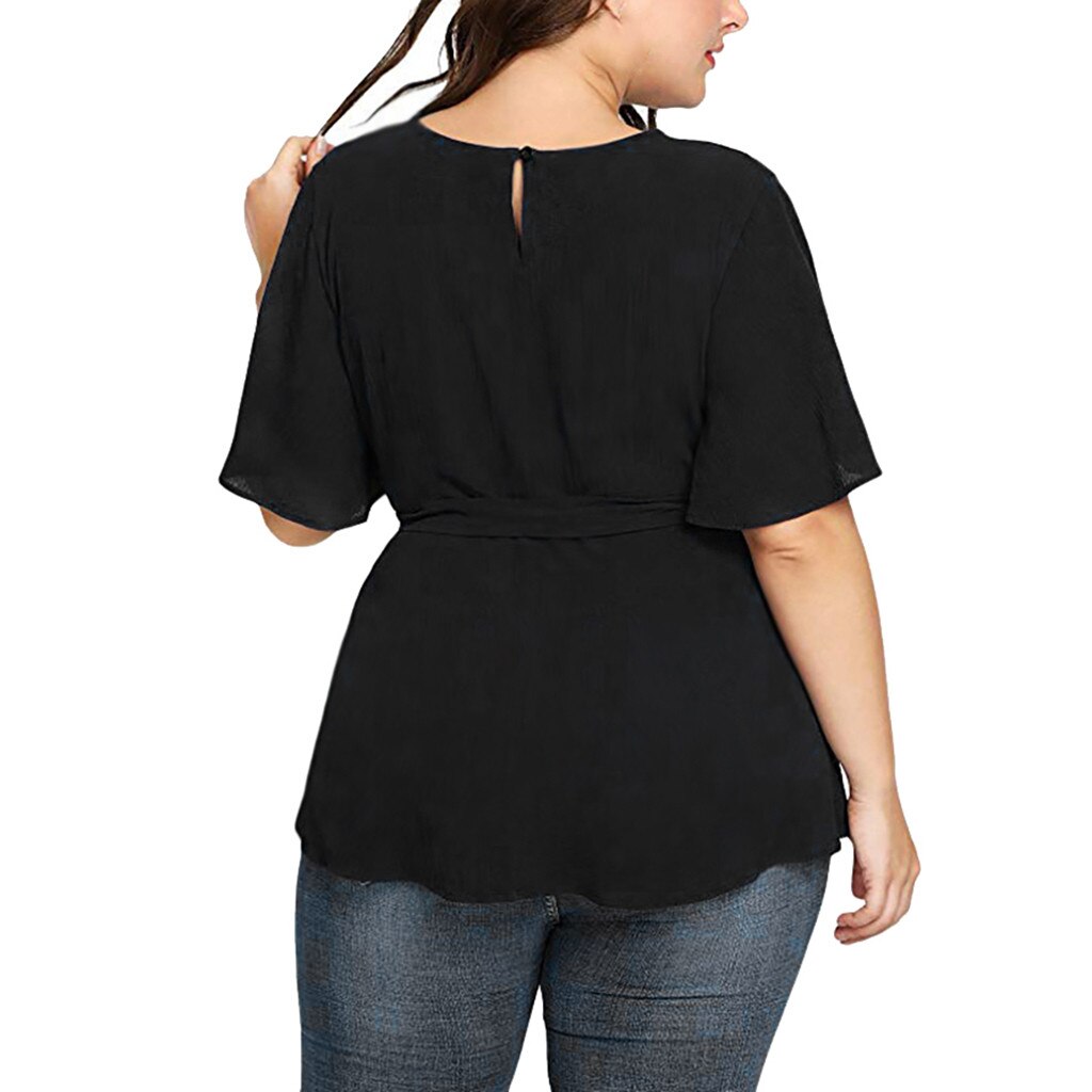 Plus Size Sleeve Shirt Belted Top - Deb Shops