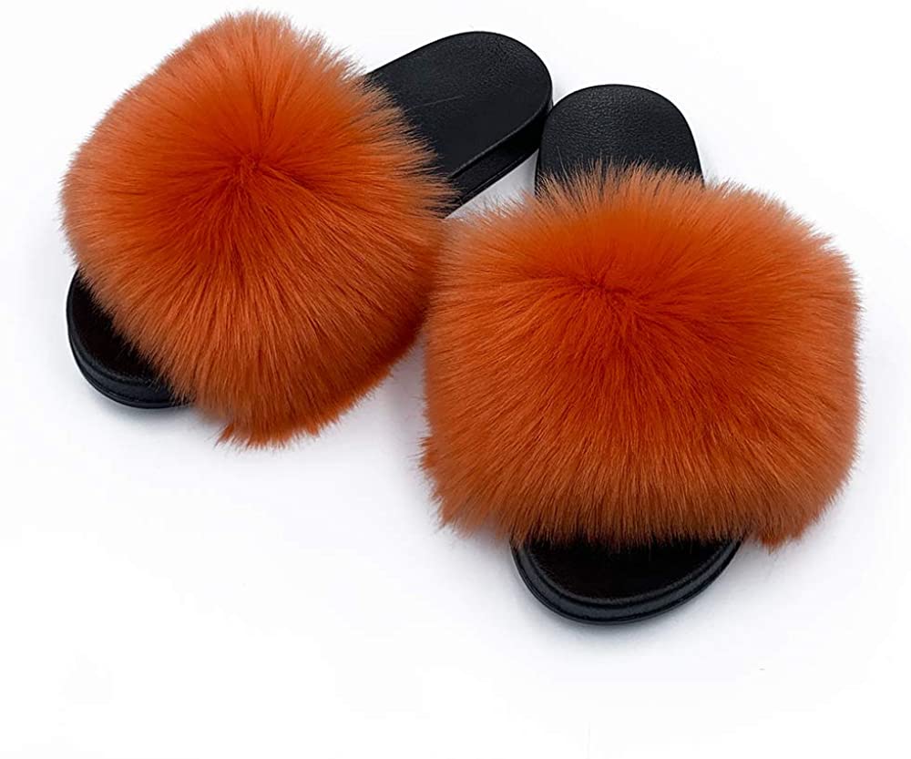 Faux Fur Slippers Fluffy Fuzzy Sandals Open Toe Slides Flip Flop - Debshops
