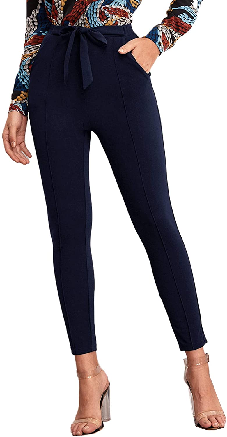 Women's Stretchy Workwear Office Skinny Pants with Belt - Debshops