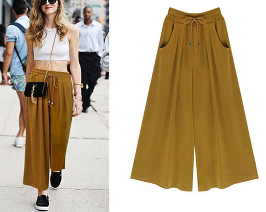 Plus Size Wide Leg High Waist Loose Pants - Debshops