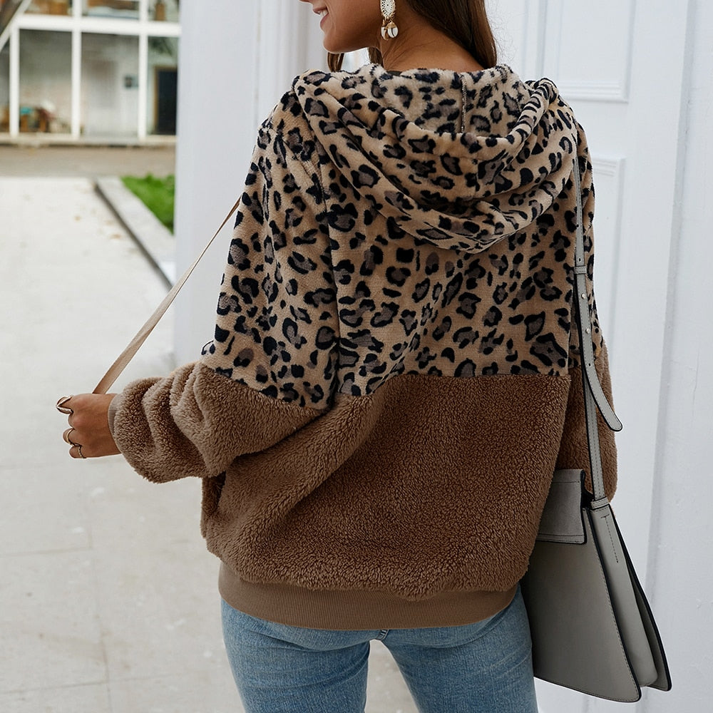 Leopard Coat Fleece Jacket Hoodies - Debshops