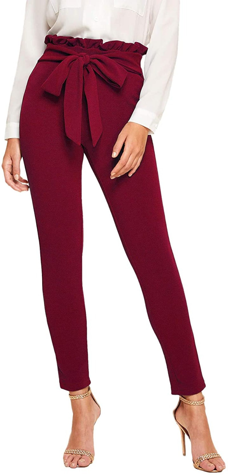 Women's Stretchy Workwear Office Skinny Pants with Belt - Debshops