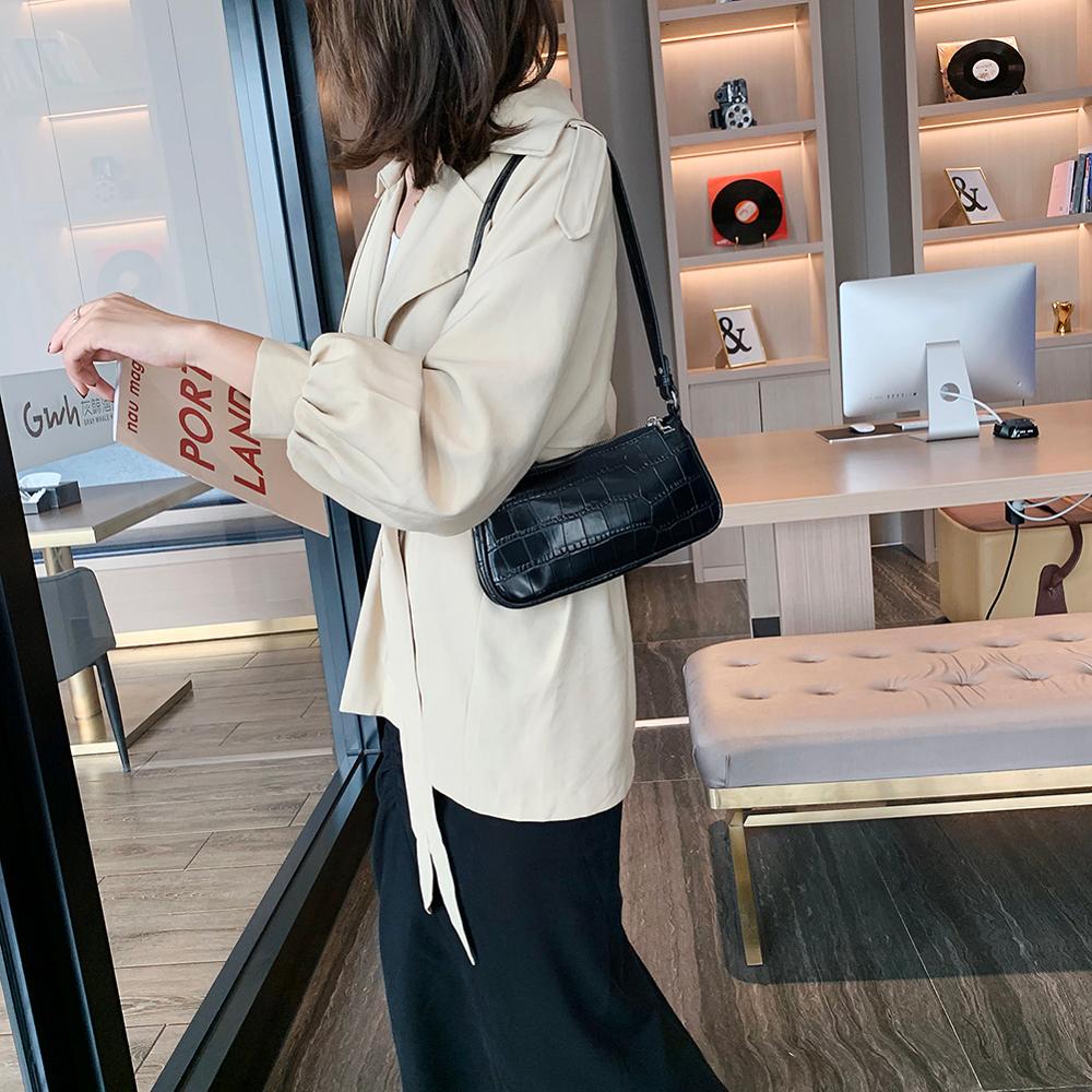 Retro Handbag Crocodile Leather Shopping Totes Elegant Solid Color Shoulder Bag - Debshops
