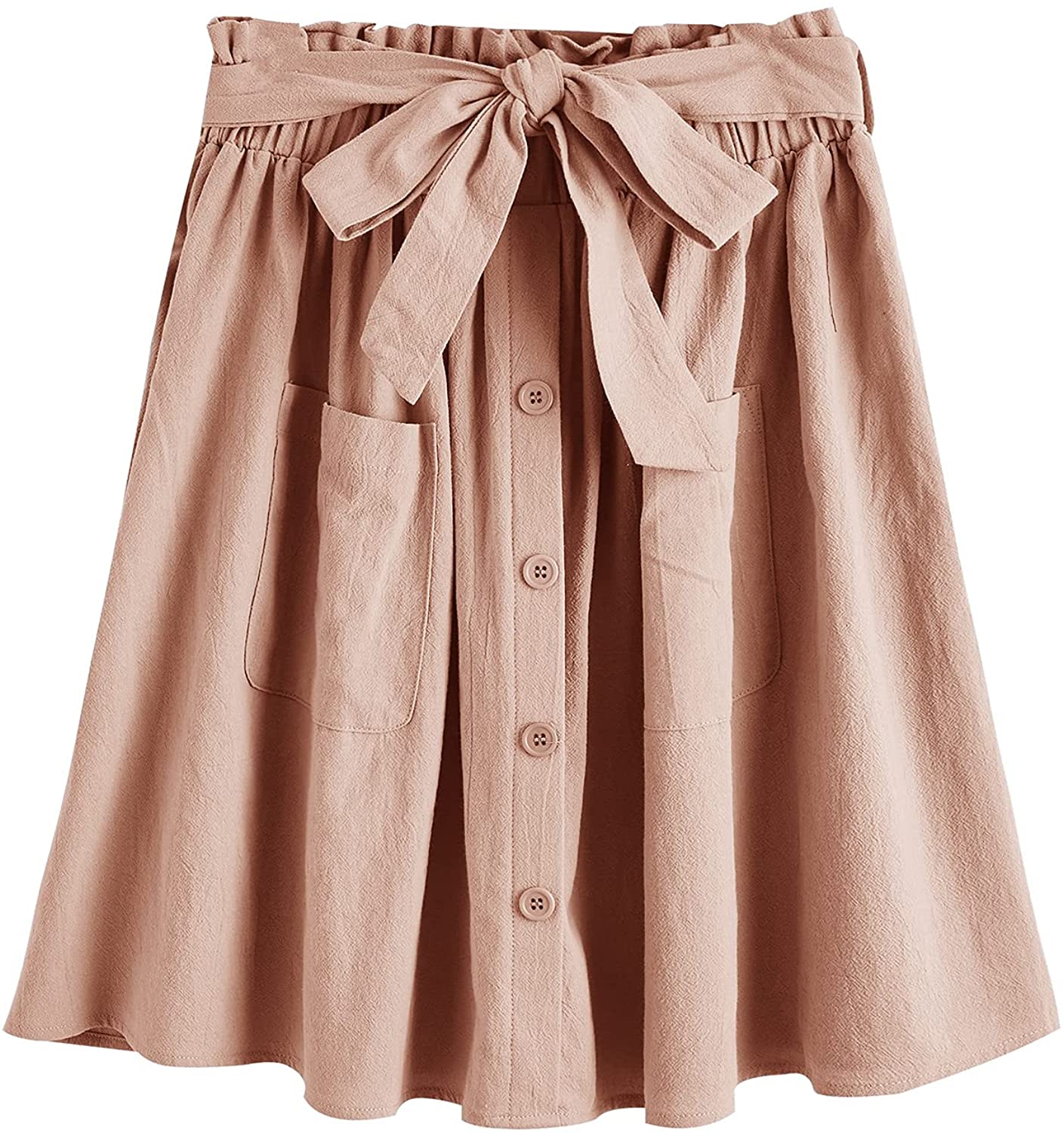 Women's Casual Self Tie Waist Frill Double Pocket Short Skirt - Debshops