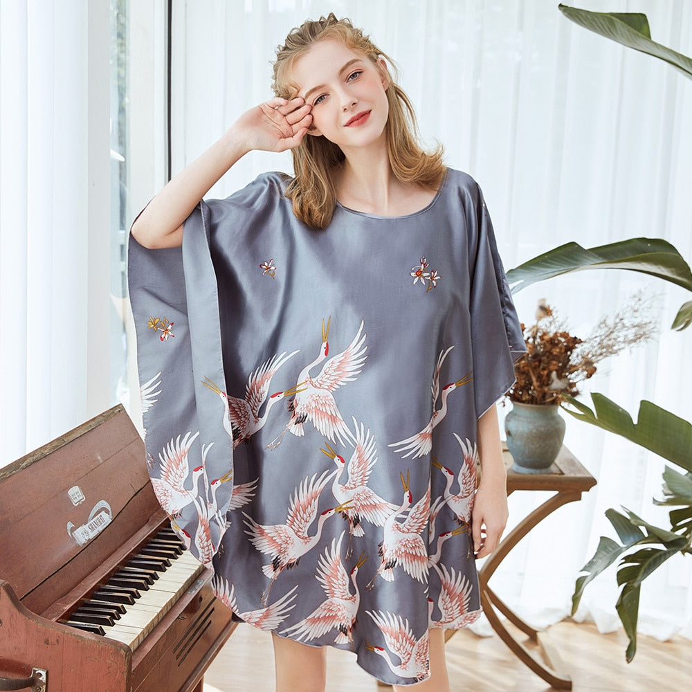 Satin Nightwear Nightgown Loose Bath Gown Nightdress Sleepwear Night Dress - Debshops