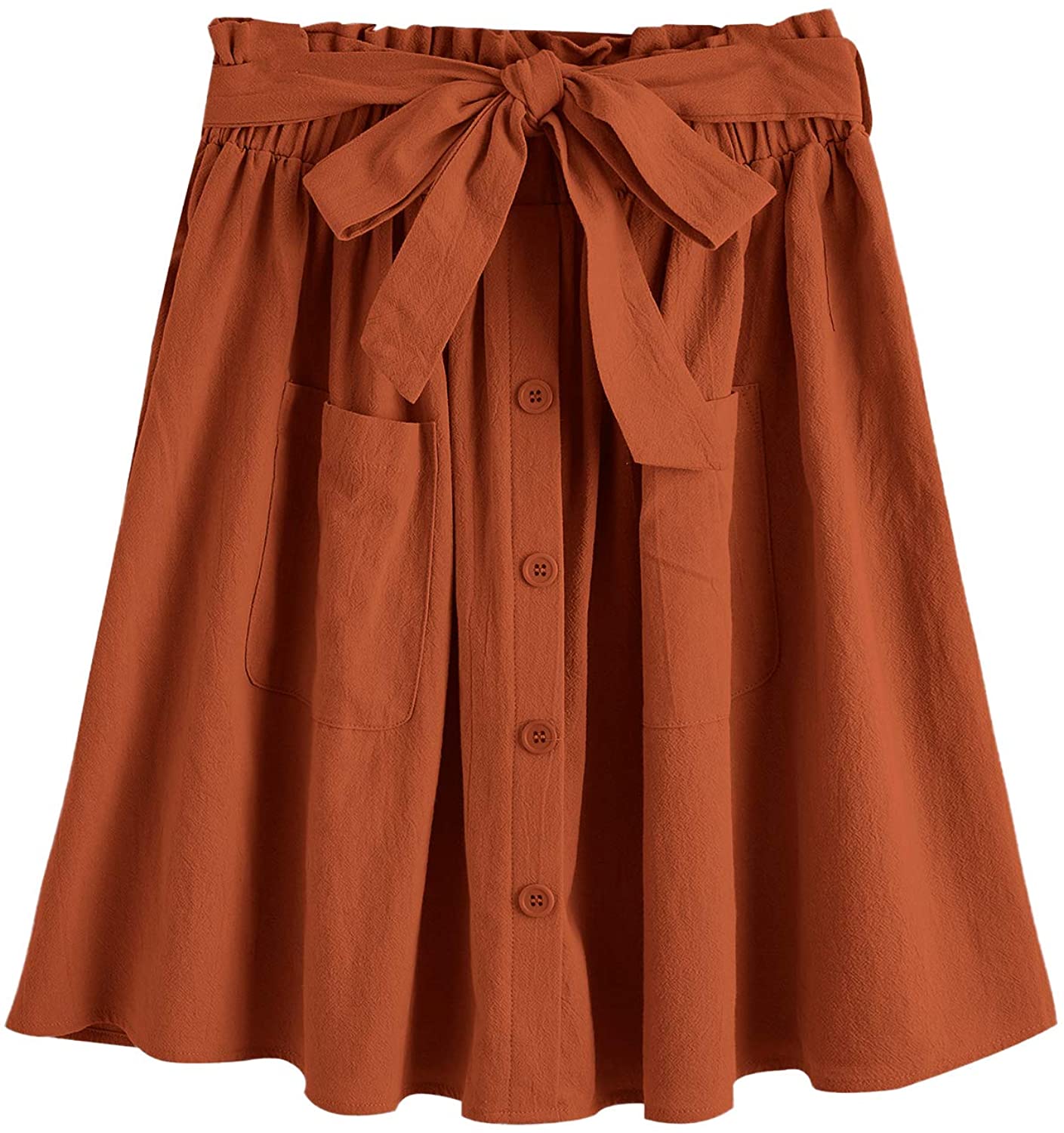 Women's Casual Self Tie Waist Frill Double Pocket Short Skirt - Debshops