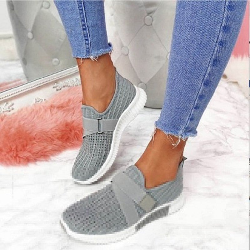 Mesh Breathable Sport Rhinestone Platform Flat Vulcanized Comfort Footwear - Debshops