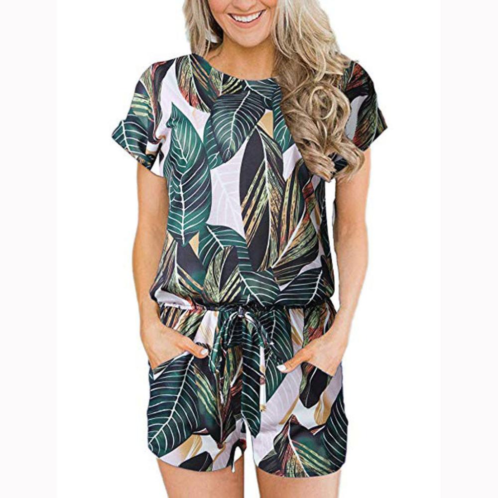 Short Jumpsuit High Waist Short Sleeve O neck - Debshops