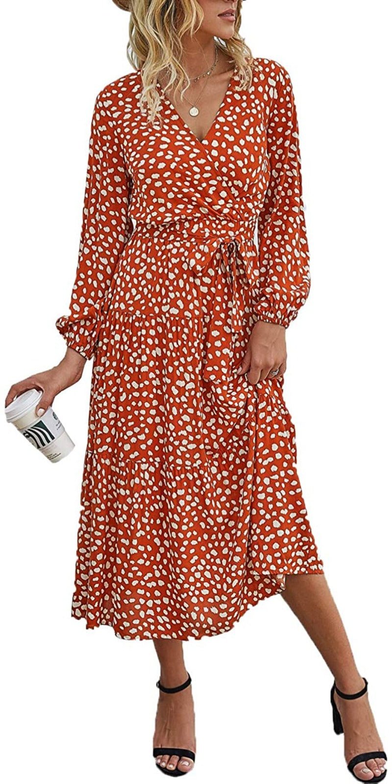 Women’s V Neck Wrap Vintage Floral Print Short Sleeve Split Belted Flowy Boho Beach Long Dress - Debshops