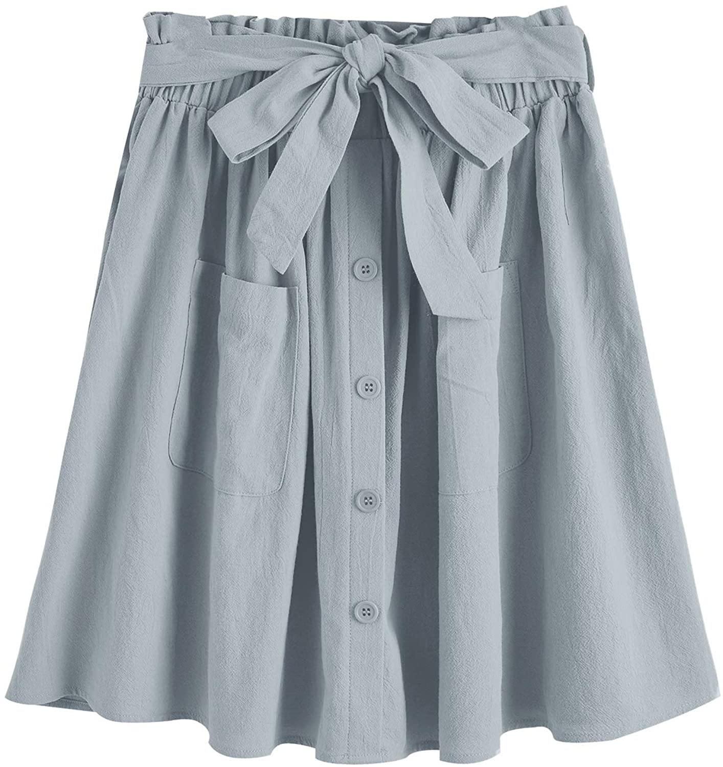 Women's Casual Self Tie Waist Frill Double Pocket Short Skirt - Debshops