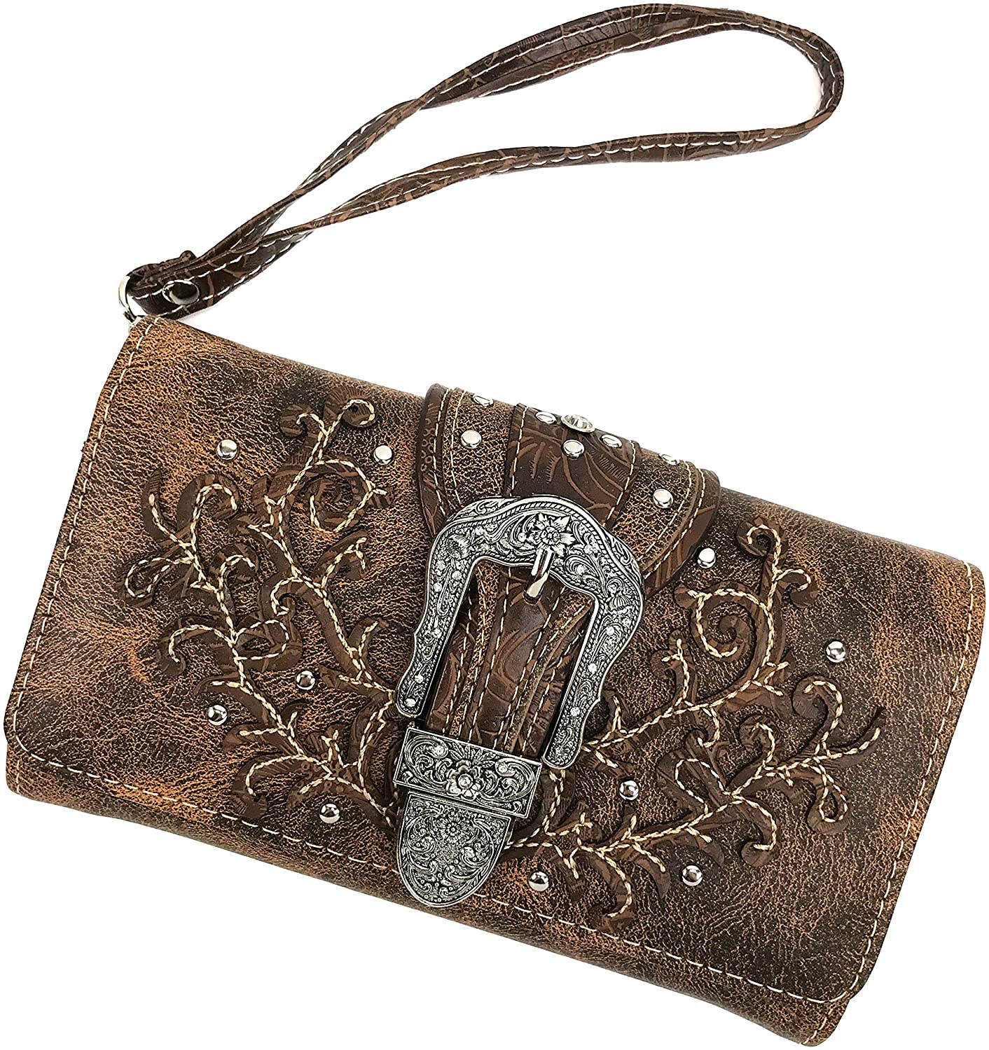Floral Embroidery Buckle Shoulder Concealed Carry Shoulder Handbag with Cross-Body Wallet - Debshops