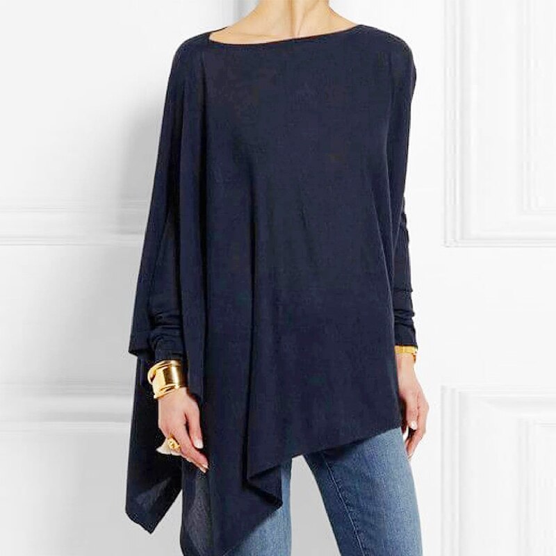 Irregular O Neck Long Sleeve Tunic - Debshops