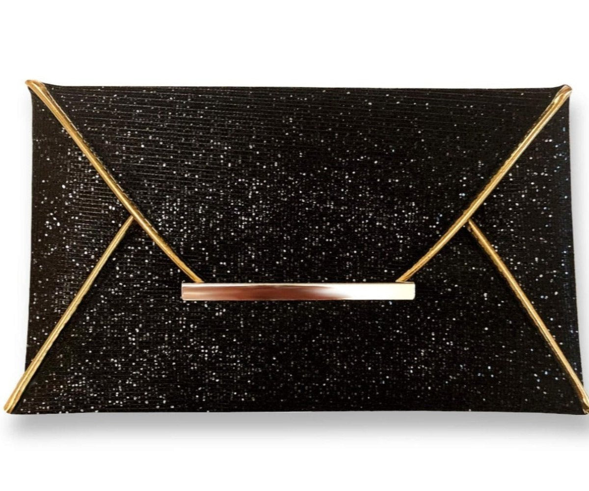 Luxury Handmade Black and Gold Glitter Sequin Elegant Sparkling Clutch - Deb Shops
