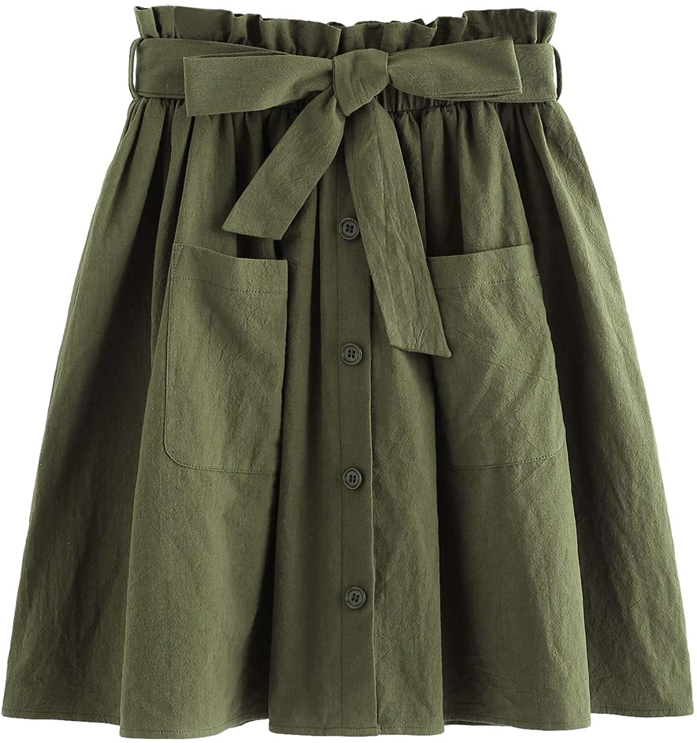 Women's Casual Self Tie Waist Frill Double Pocket Short Skirt - Debshops