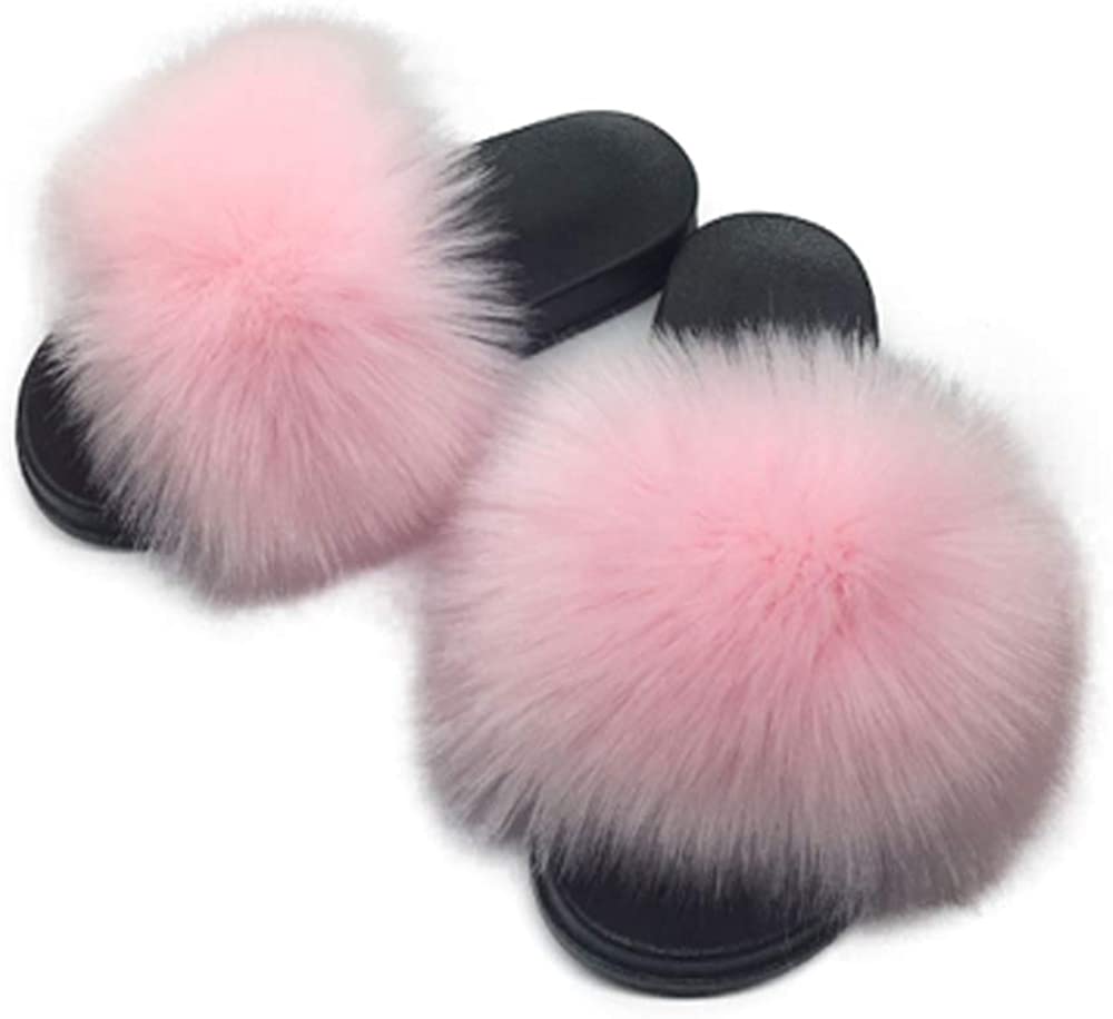 Faux Fur Slippers Fluffy Fuzzy Sandals Open Toe Slides Flip Flop - Debshops