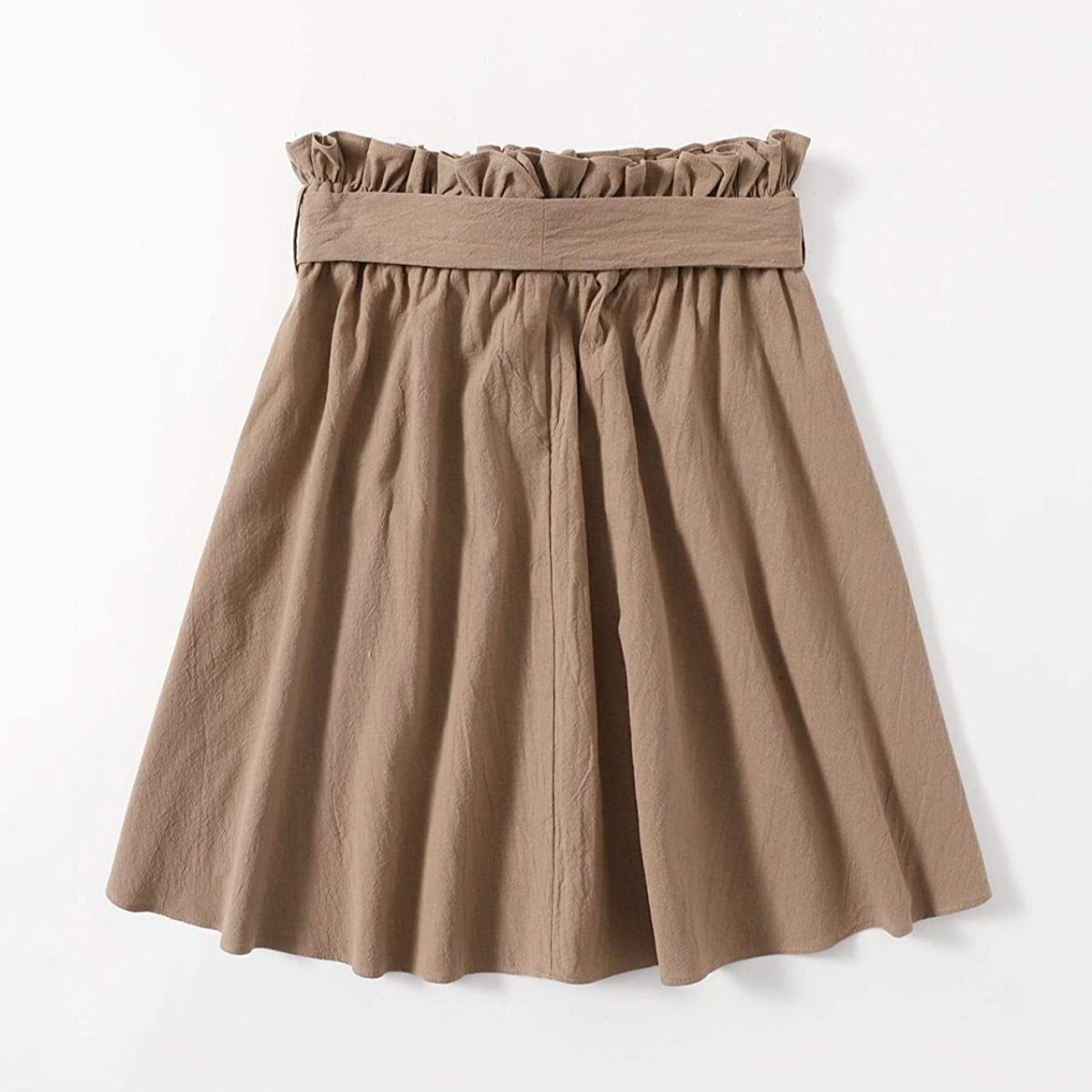 Women's Casual Self Tie Waist Frill Double Pocket Short Skirt - Debshops
