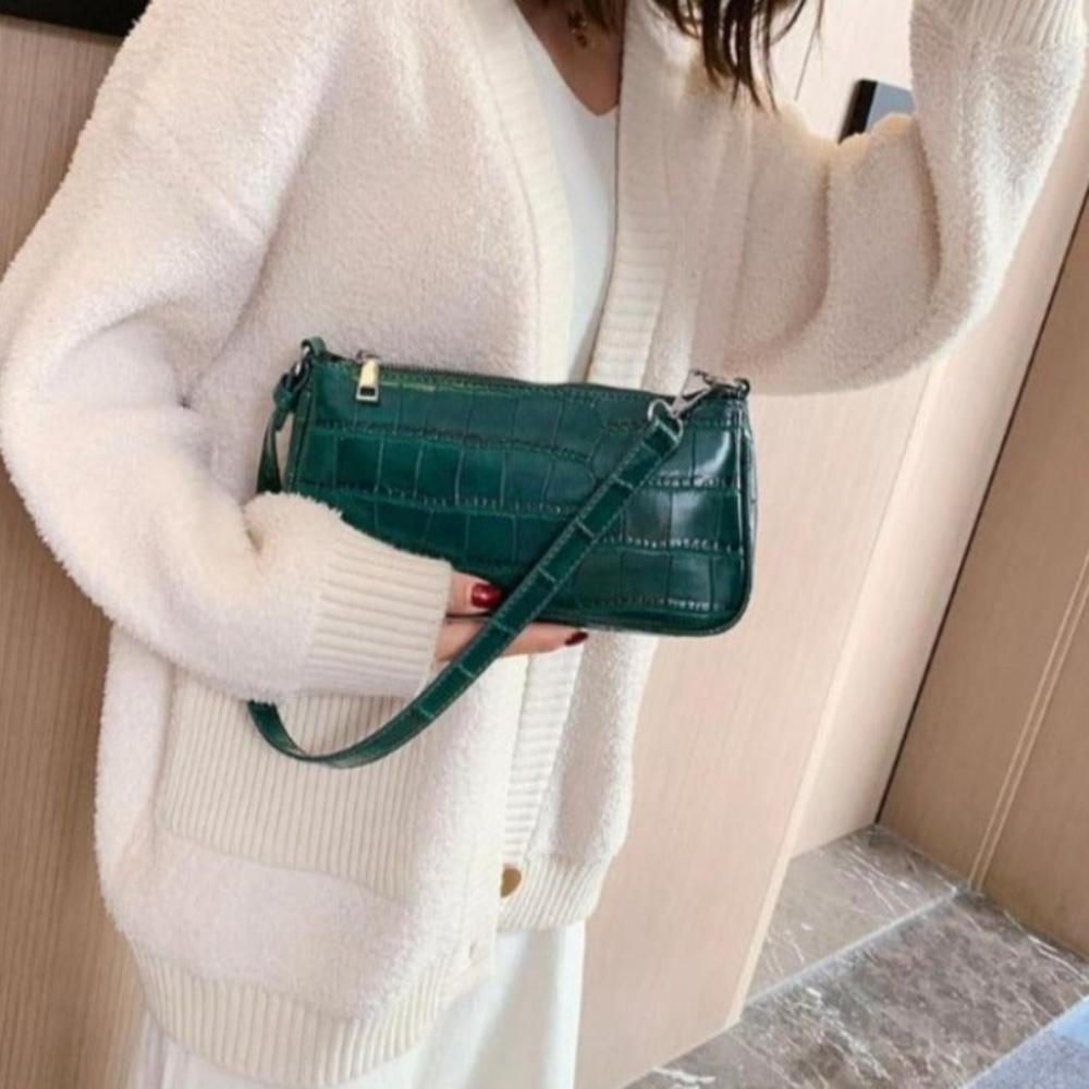 Retro Handbag Crocodile Leather Shopping Totes Elegant Solid Color Shoulder Bag - Debshops