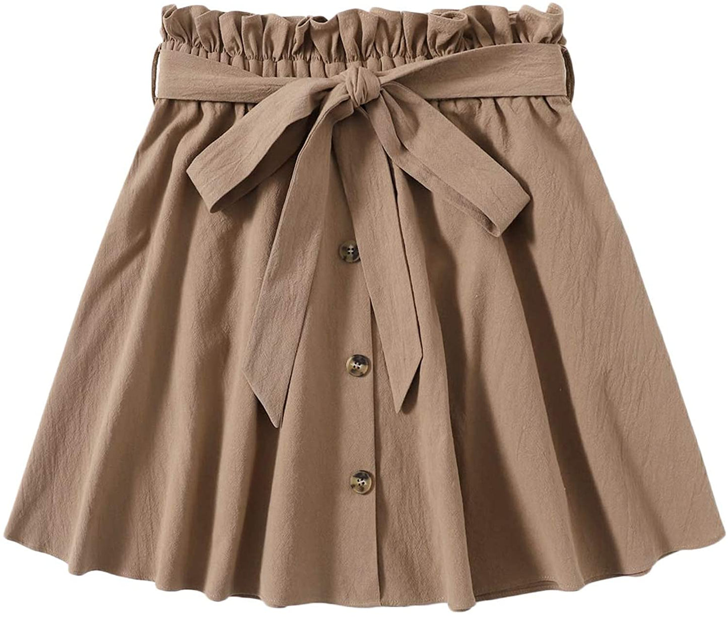 Women's Casual Self Tie Waist Frill Double Pocket Short Skirt - Debshops