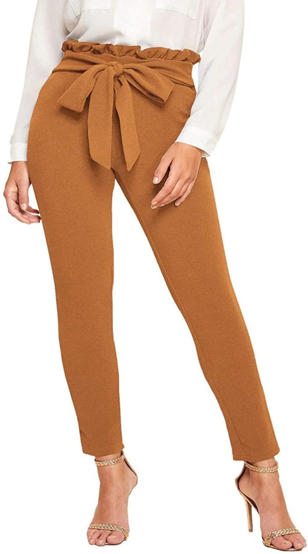 Women's Stretchy Workwear Office Skinny Pants with Belt - Debshops