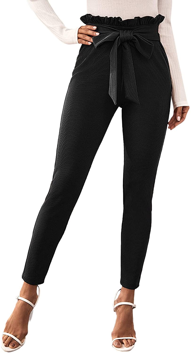 Women's Stretchy Workwear Office Skinny Pants with Belt - Debshops