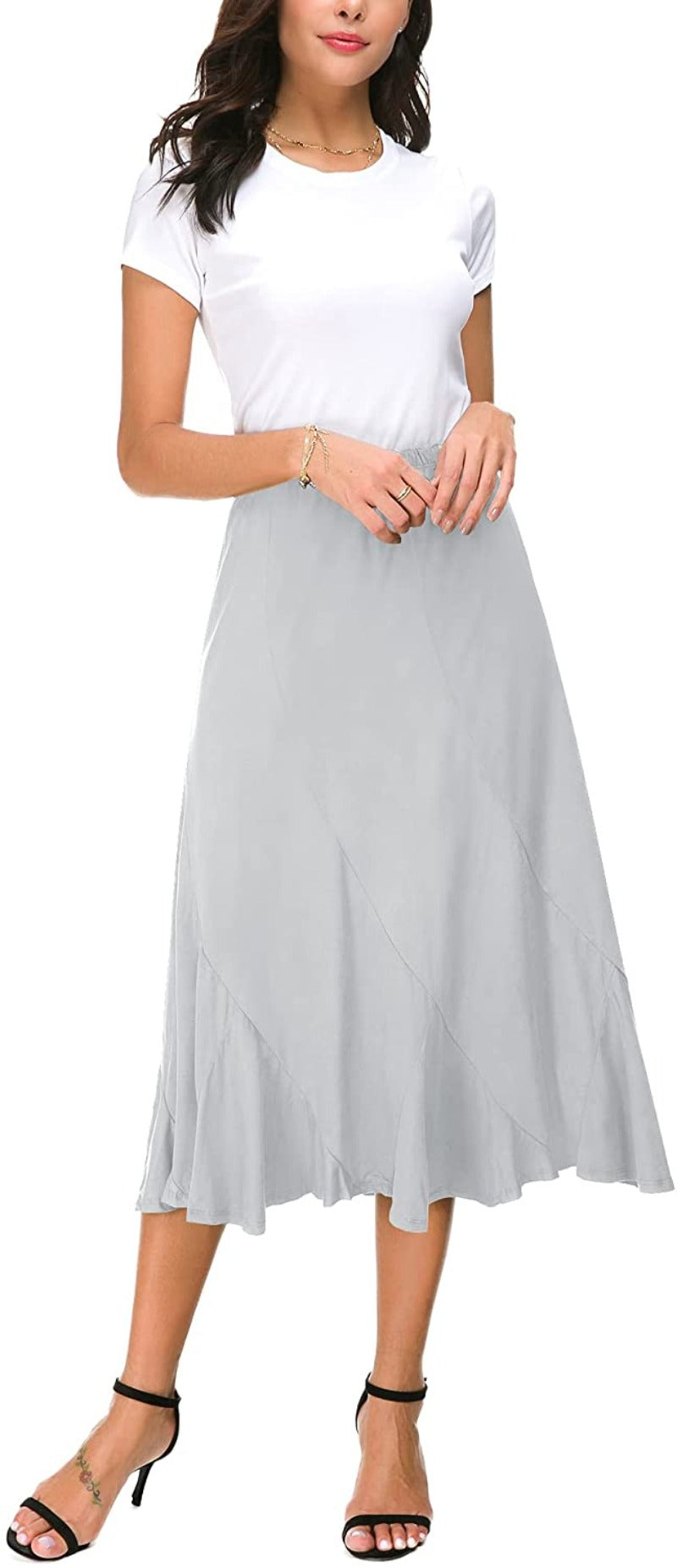 Women's Elegant Ankle Length Ruffle Hem Elastic Waist Midi Skirt - Debshops