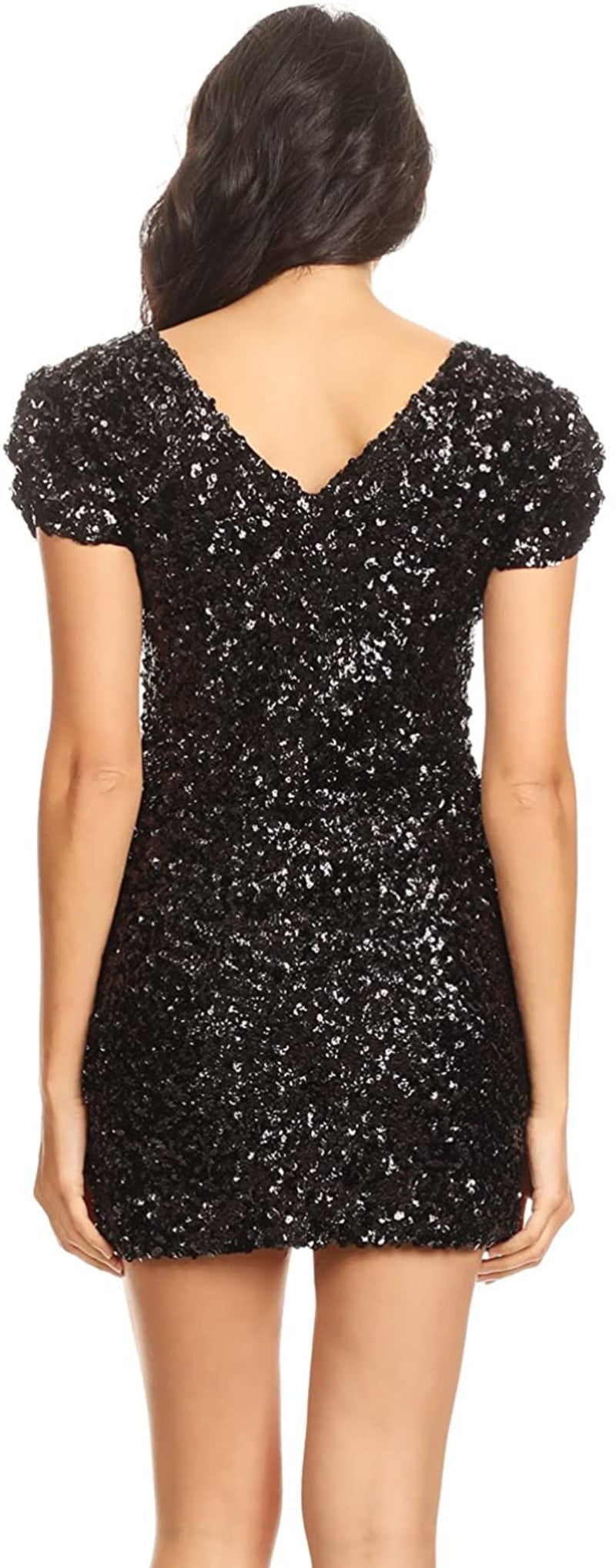 Sexy Short Sleeve Sequin Mini Cocktail Party Club Dress - Debshops