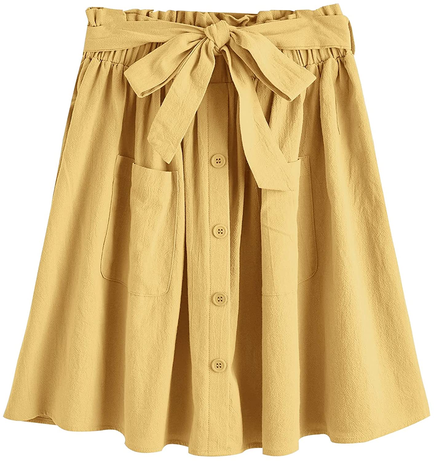 Women's Casual Self Tie Waist Frill Double Pocket Short Skirt - Debshops