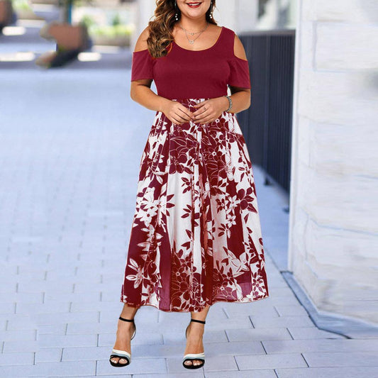 O Neck Stitching Off Shoulder Short Sleeve Dress - Debshops