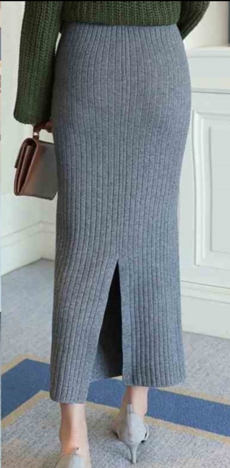 Woolen Long Midi Step Pencil Skirt - Debshops