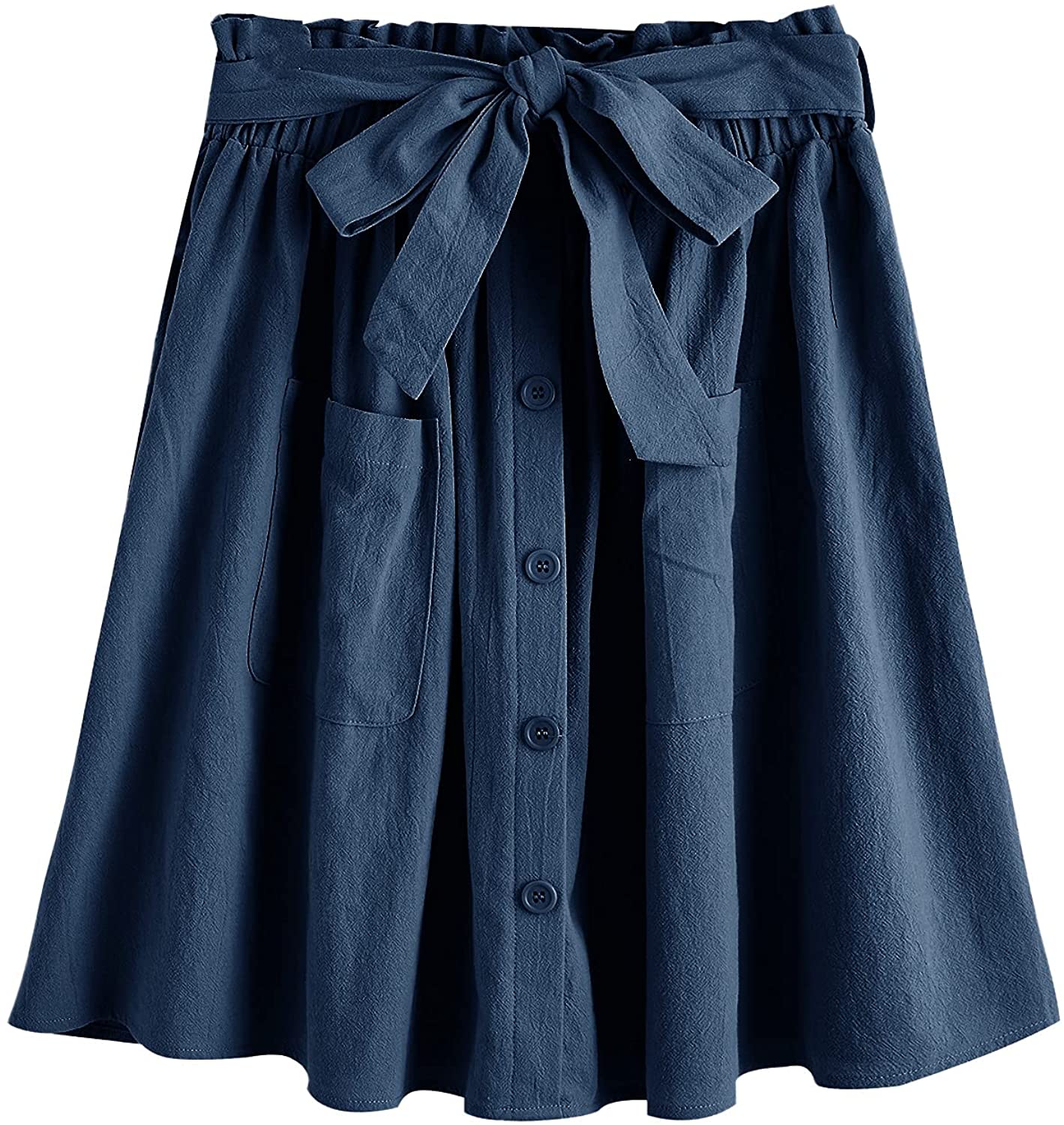 Women's Casual Self Tie Waist Frill Double Pocket Short Skirt - Debshops