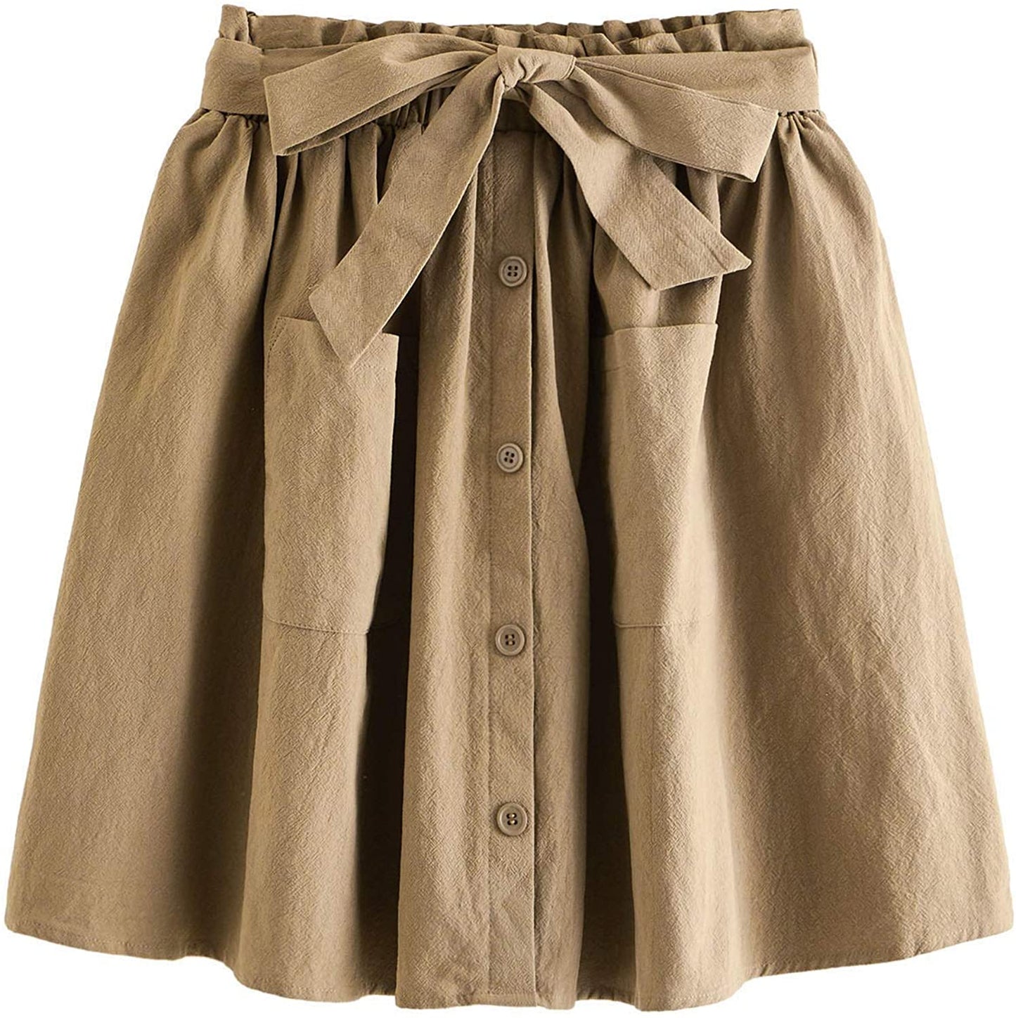 Women's Casual Self Tie Waist Frill Double Pocket Short Skirt - Debshops