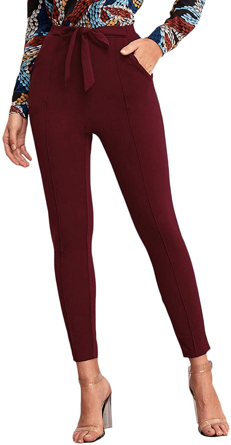 Women's Stretchy Workwear Office Skinny Pants with Belt - Debshops