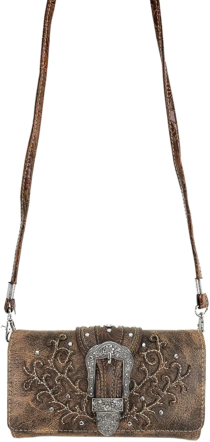 Floral Embroidery Buckle Shoulder Concealed Carry Shoulder Handbag with Cross-Body Wallet - Debshops
