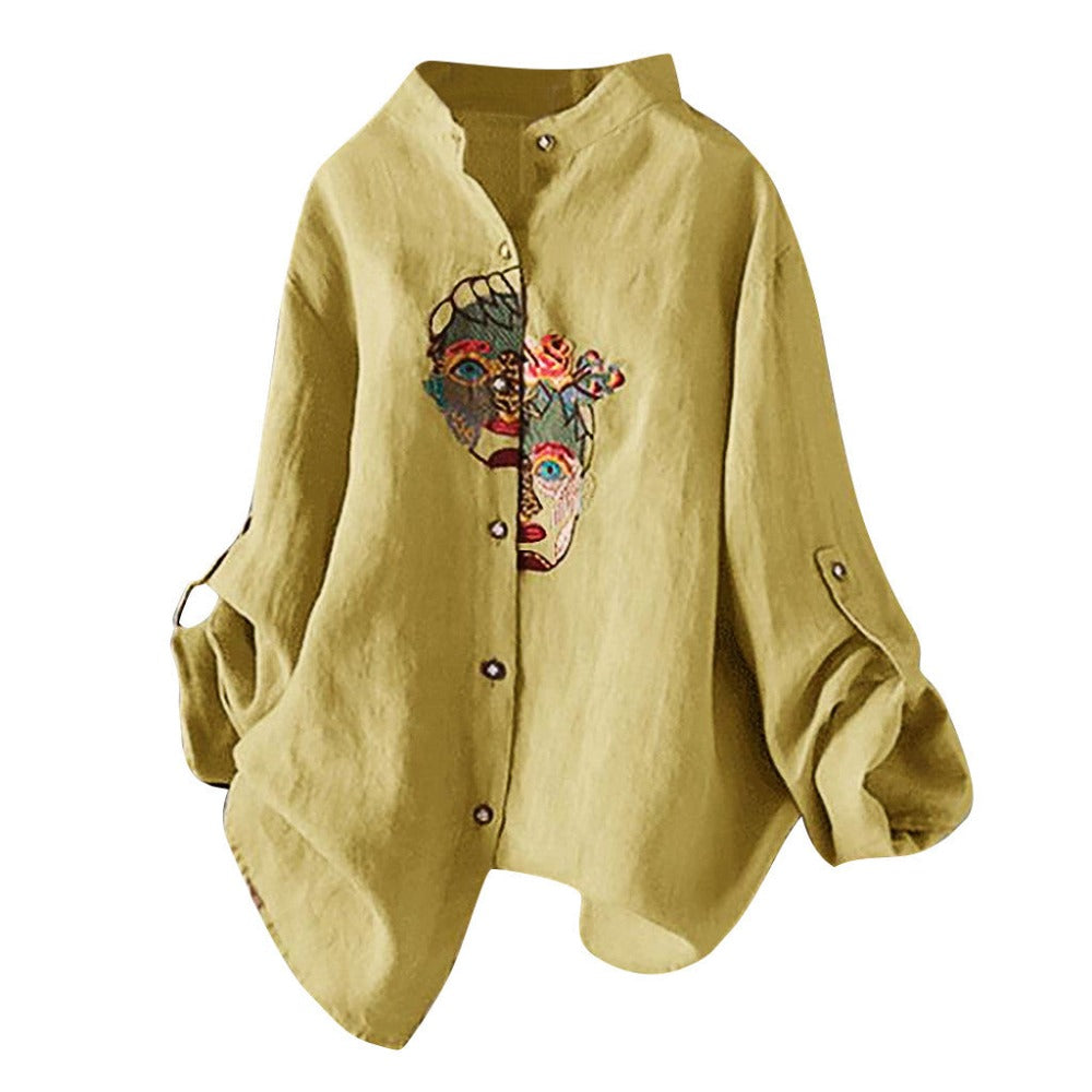 Cotton and Linen Vintage Embroidery Blouse - Debshops