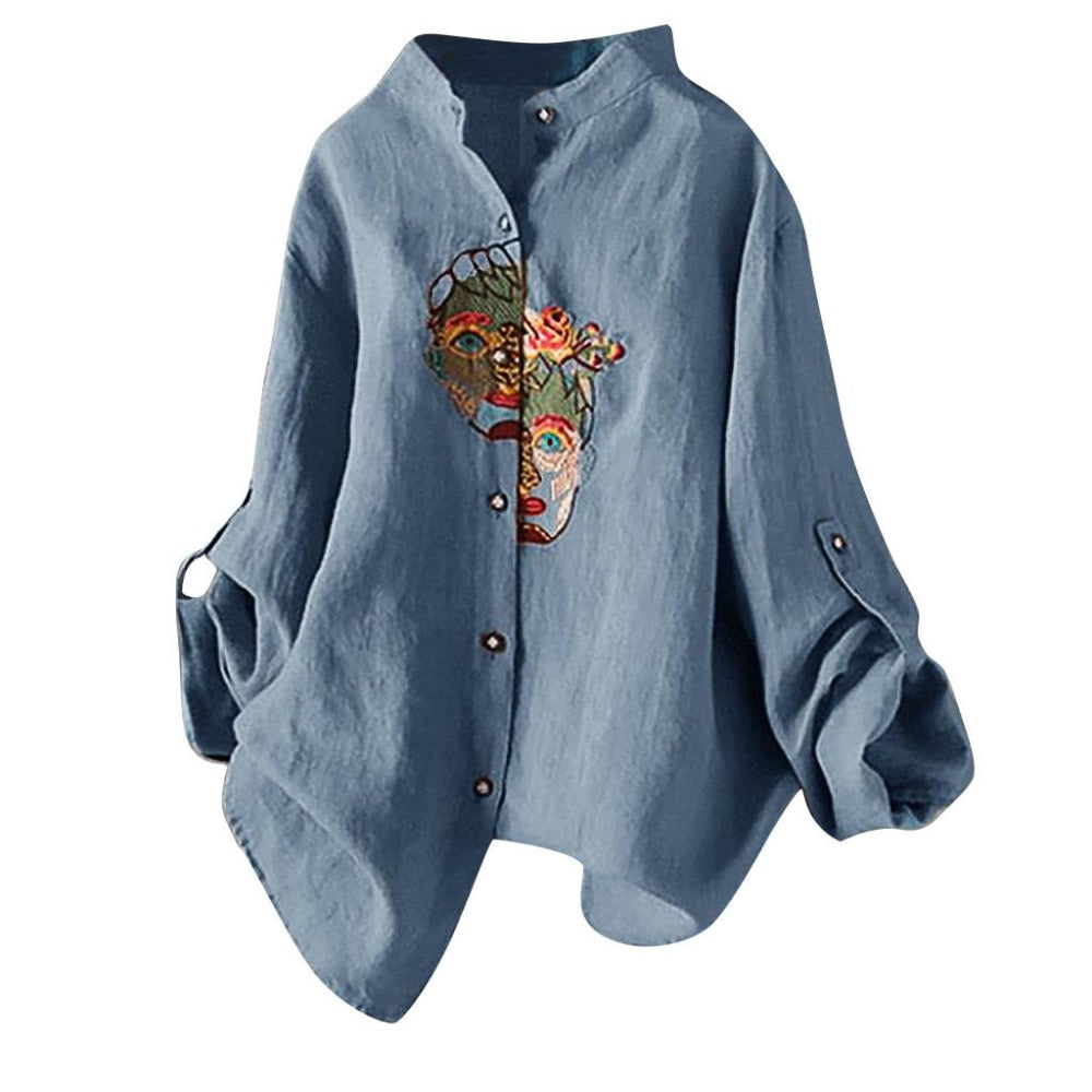 Cotton and Linen Vintage Embroidery Blouse - Debshops